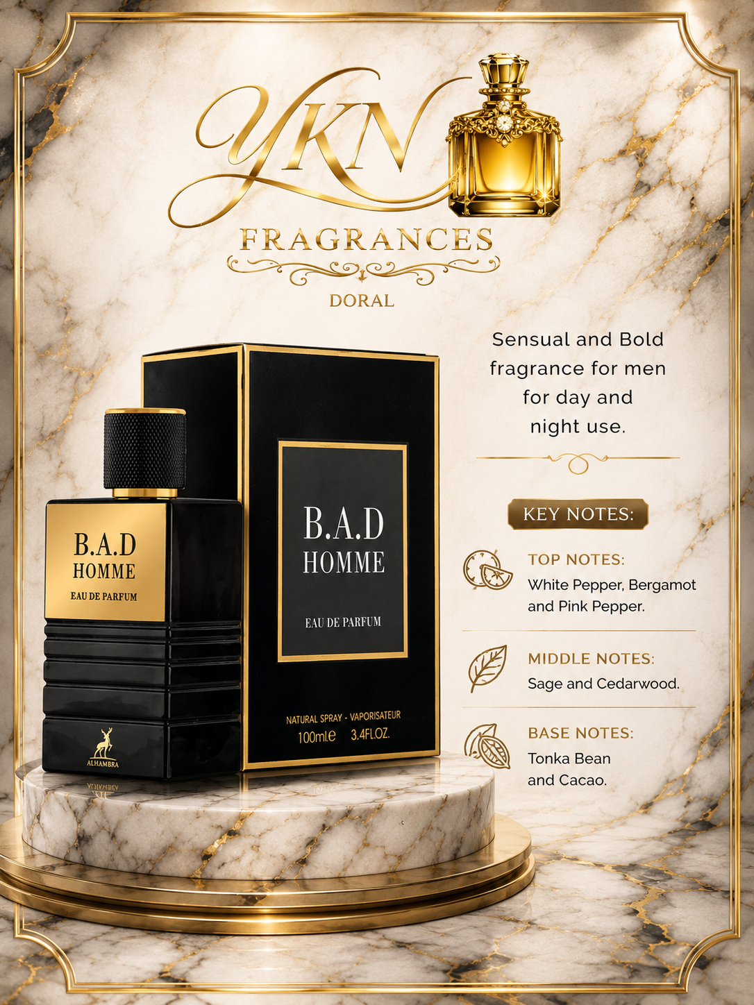 Bad Homme Men EDP -100 ml by ALHAMBRA unisex