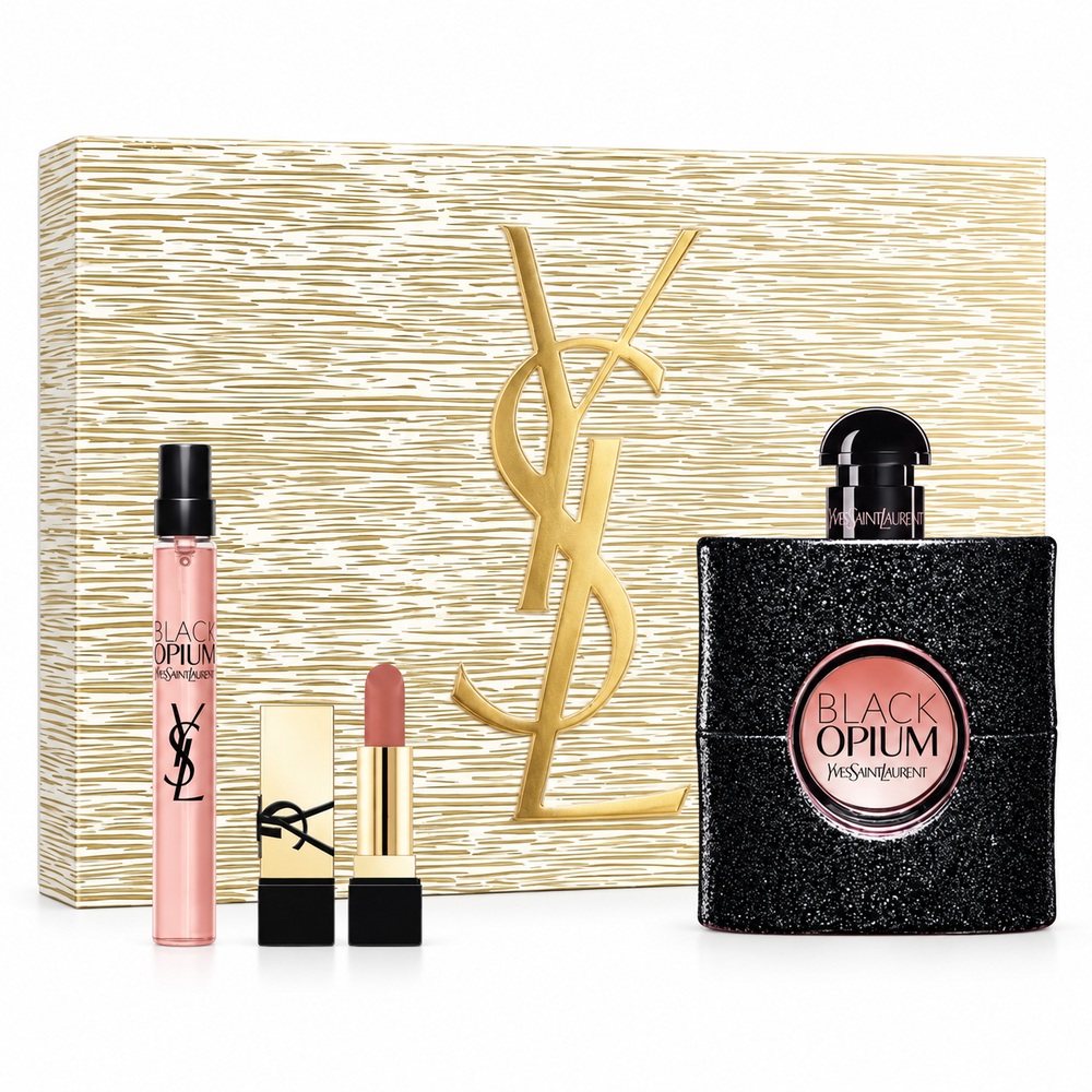 YSL Black Opium Set 3 pc 3.0 EDP - 0.33 EDP -1.3g Lipstick