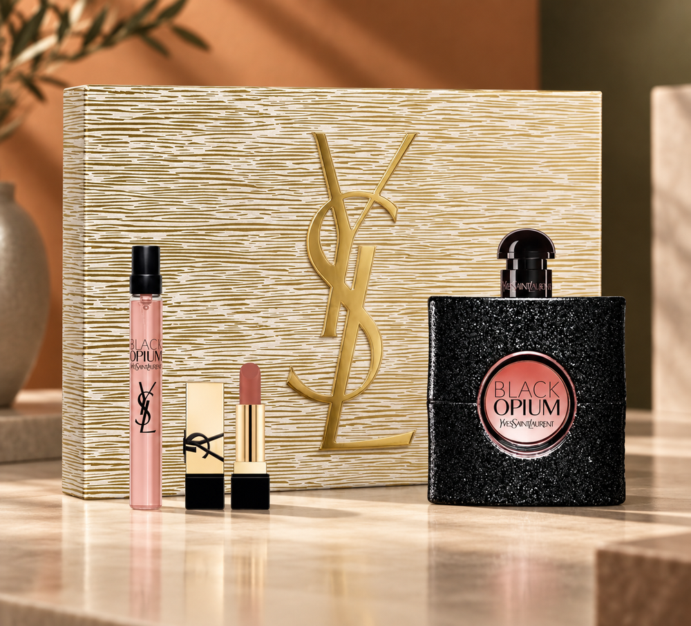 YSL Black Opium Set 3 pc 3.0 EDP - 0.33 EDP -1.3g Lipstick