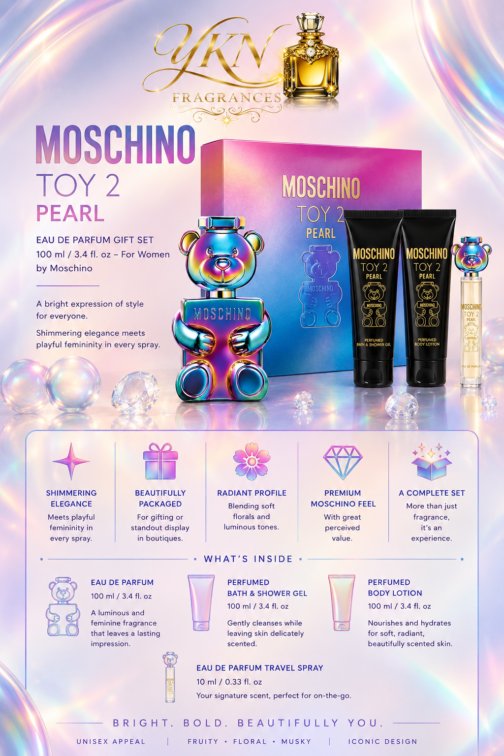 Moschino Toy Boy 2 Pearl unisex Set - 100 ml + 100 ml Body Lotion + 100 ml Shower Gel + Mini