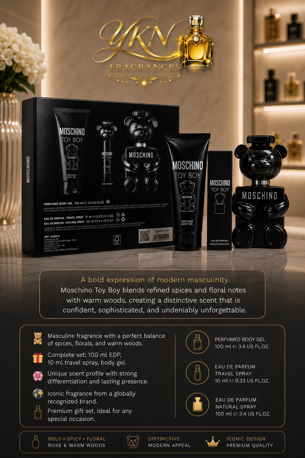 Moschino Toy Boy Set 3.3 EDP + 3.3 Perfume body gel + 10 ml (3pcs)