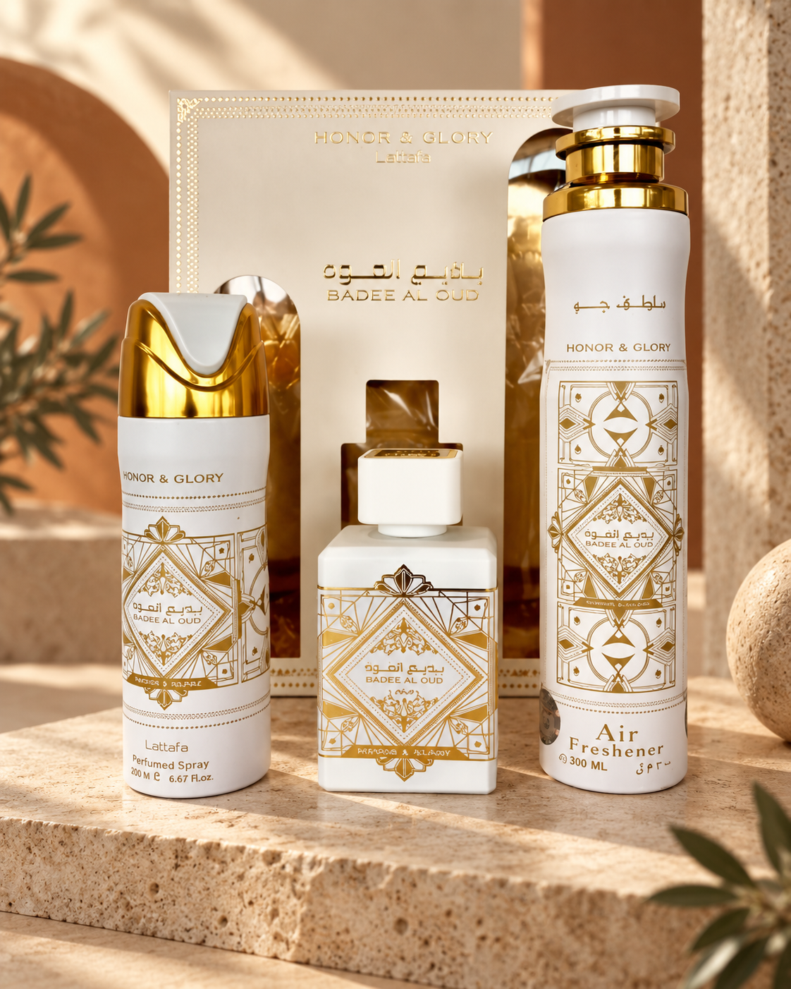 Honor and Glory Bade'e Al Oud Lattafa Set Air Freshener Included