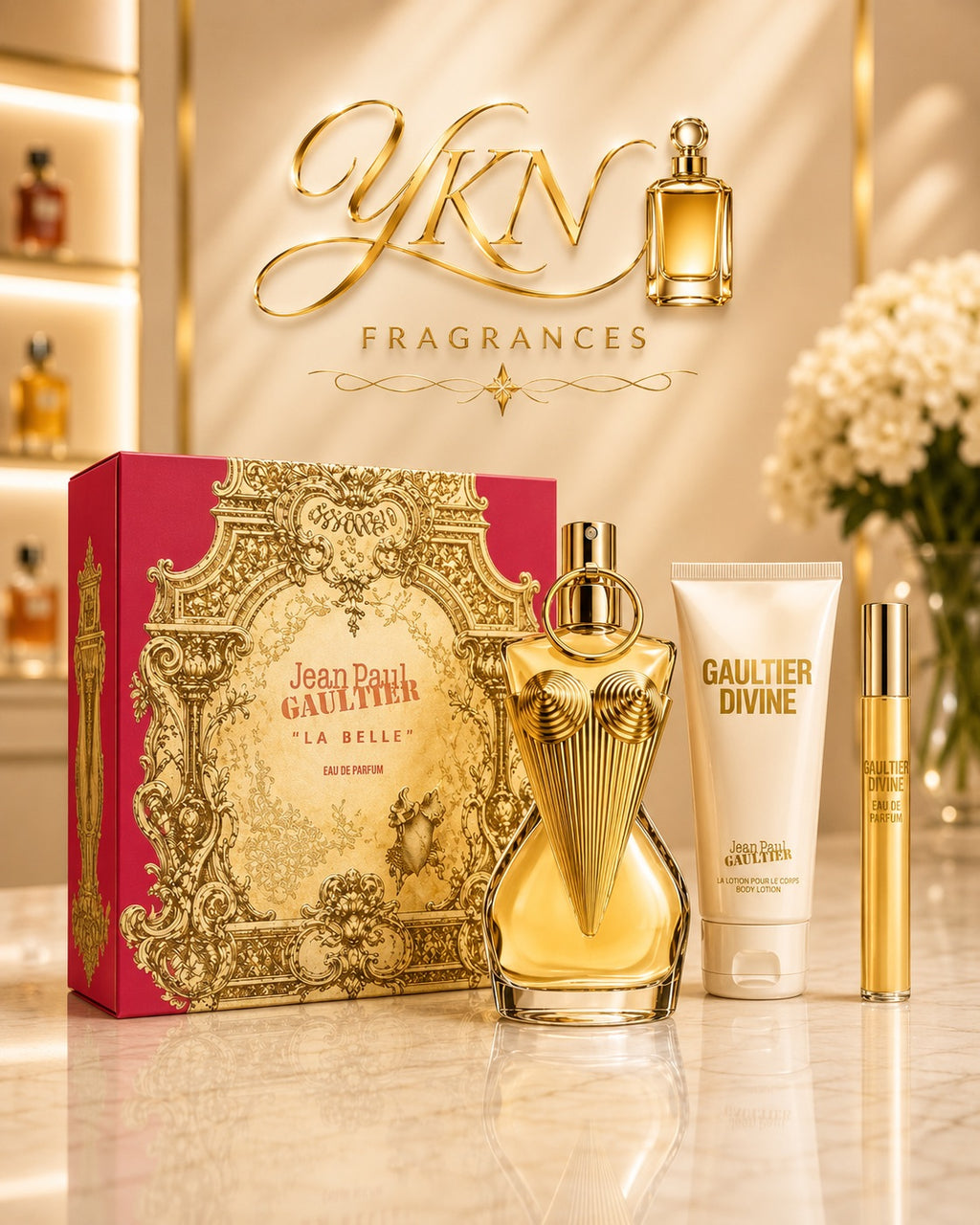 Jean Paul Gaultier Divine 3-Piece Set 3.4 EDPS, 2.5 BL, 0.34 EDPS New Boxed