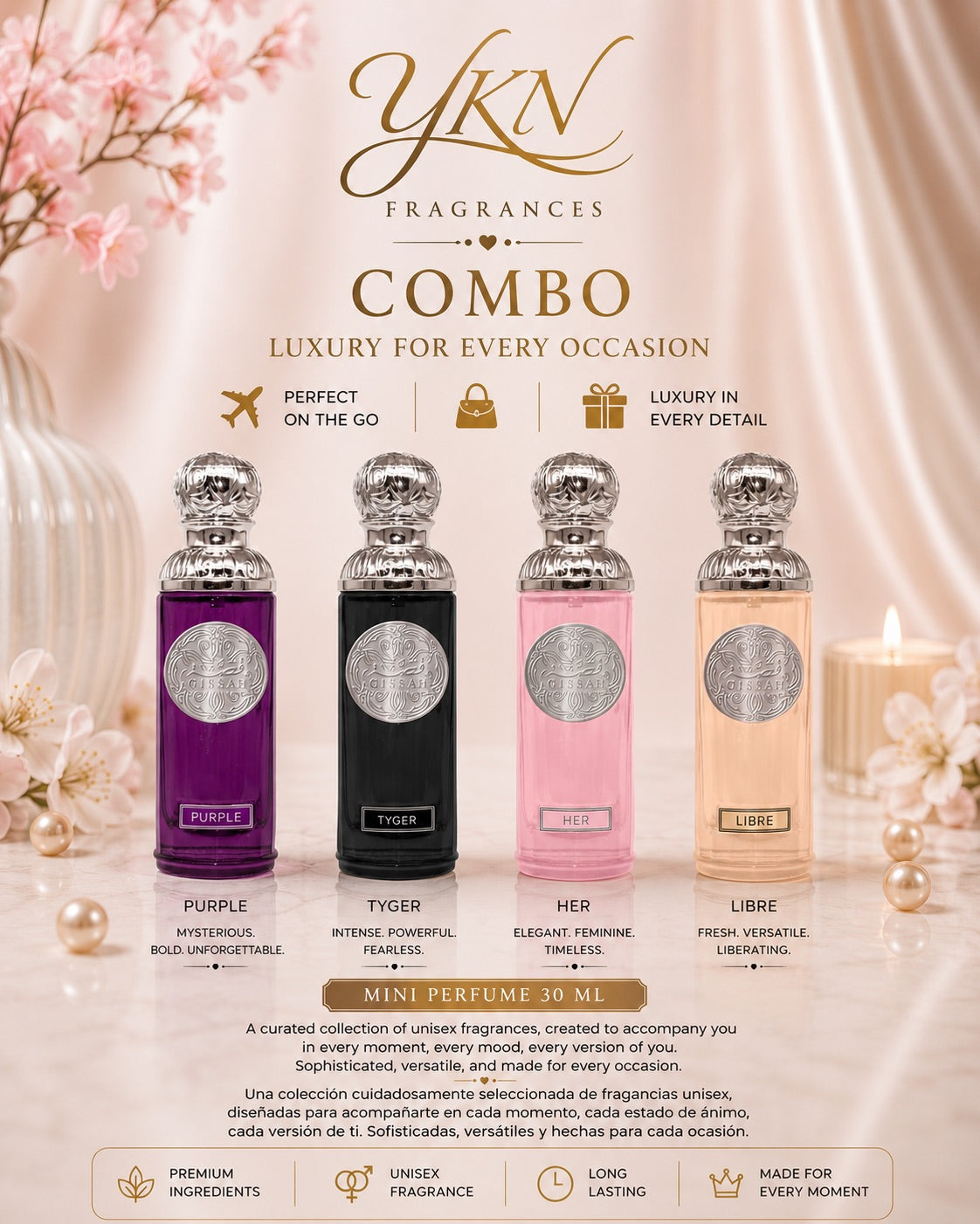 COMBO 4 Fragrance . Purple , Tyger, Her and  Libre . 30 ml EUA de parfum (mini) by GISSAH