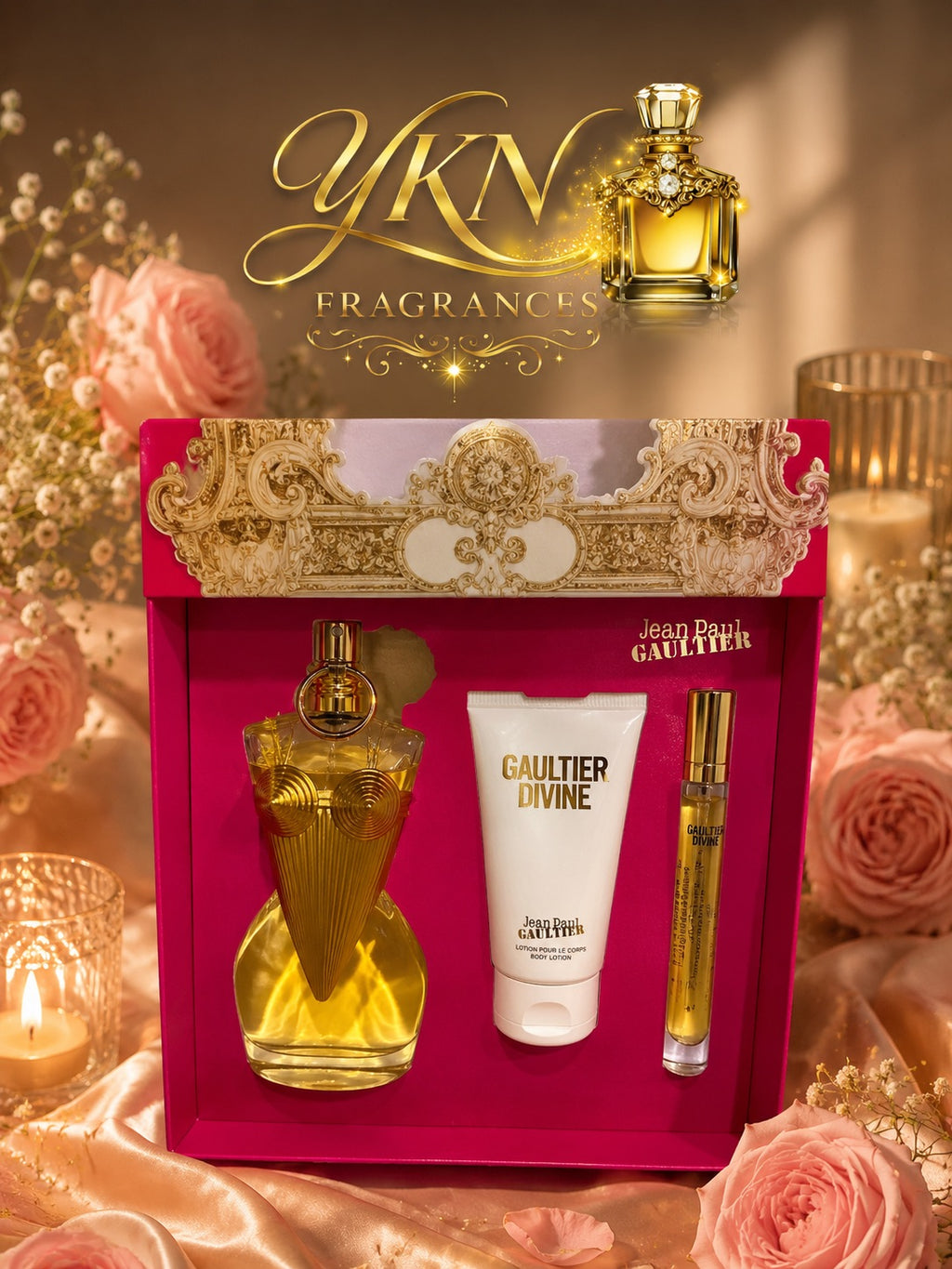 Jean Paul Gaultier Divine 3-Piece Set 3.4 EDPS, 2.5 BL, 0.34 EDPS New Boxed