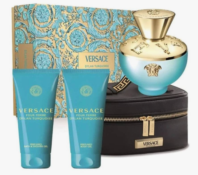 Versace Dylan Turquoise 3.4 EDT L + 3.4 BL +3.4 SG +purse